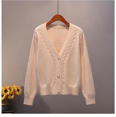 China Anti-wrinkle twist v-neck cardigan sweater women straight elegant atmosphere knitted loose sweater spring female spring autumn for sale