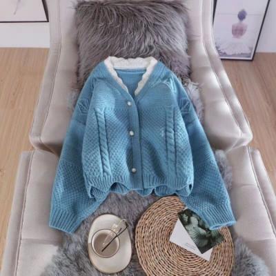 China fashionable short Anti-wrinkle v-neck candy color new bottom knitted coat in autumn and winter cardigan for sale