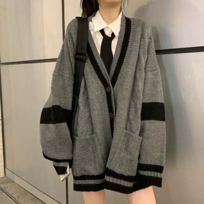 China Anti-wrinkle manufacturer direct selling new fashion design autumn V-neck loose knit cotton cardigan girl's sweater coat for sale