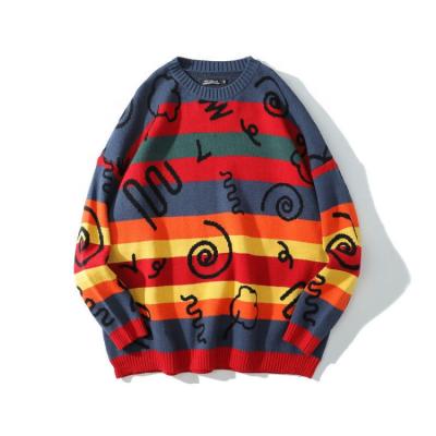 China Custom Made Unisex Striped Sweater Women's Rainbow Wear Loose Outerwear Pullover Sweater For Men And Women for sale