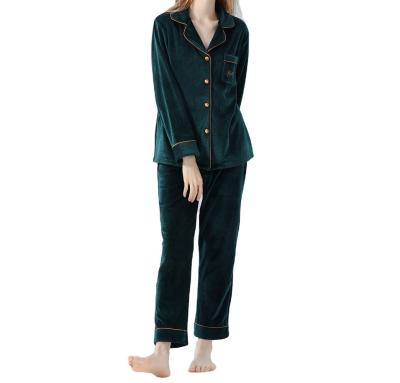 China 2021 autumn/winter QUICK DRY thin corals of pajama woman bottoms simple dark green flannel home suit for sale