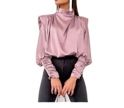 China Temperament satin shoulder summer spring sleeve long sleeve straight collar anti-shrink high fashion for woman for sale