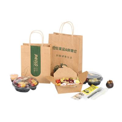 China Recyclable Wholesale Custom Manufacturer Food Delivery Kraft Paper Shopping Bag Takeout Packaging With Logo for sale