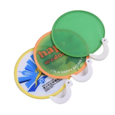 China Eco-friendly custom printed circular folding promotional nylon hand fan frisbeee fan advertising flying disc for sale