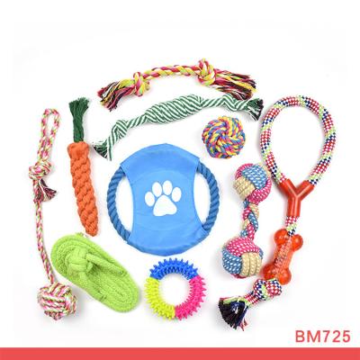 China Custom Viable Dog Chew Toy 10 Pack Set Ball Cotton Rubber Rope Dog Squeaky Toy for sale