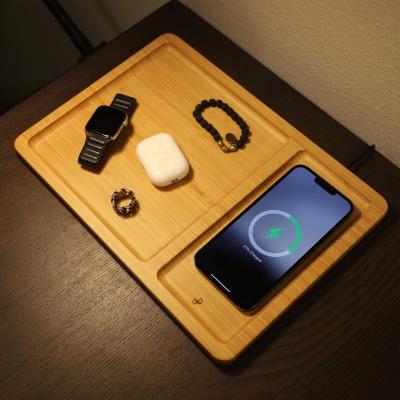 China Sustainable Valet Tray with Wireless Charging,Bamboo valet pallet  Desk and Nightstand Organizer for sale