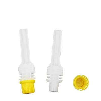 China Non Spill Double Gap 10mm Long Tube Spout With Spoon And Screw Top For Plastic Ice Cream Bag Spout Cap Jelly Pouch for sale