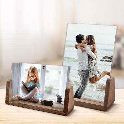 China Fashionable Acrylic Picture Frame 2 Packs Set 4x6 5x7 Double Photo Display Clear Sided Acrylic Shelf Desktop Photo Holder for sale