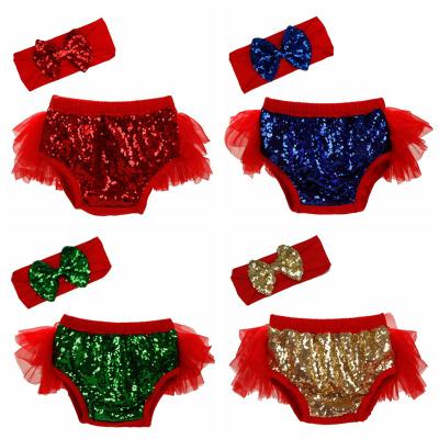 China Infant Toddler Girl's Baby Riaper Blanket Panties Shorts Sequin Breathable Bloomers and Ruffle Headband for sale