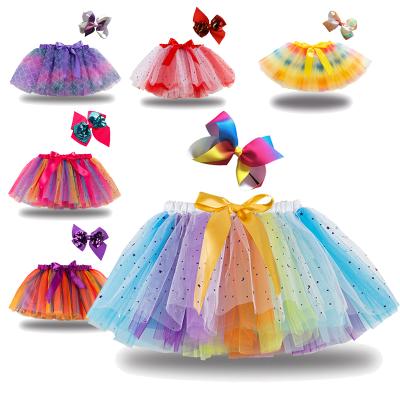 China New Arrival Star Moon Sequin Little Girls Tulle Breathable Fluffy Tutu Skirt Sets With Bow Headwear For Kids for sale