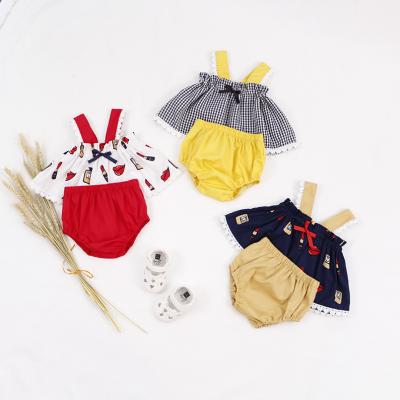 China Summer Boutique Casual Baby Kids Clothes Sets 100% Cotton Suspender Top and Short Toddler Girls Dress Clothing Sets for sale