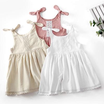 China Kids Summer Clothing Baby Washable Clothes Lace Up Flower Decoration Dress For Birthday Party Daily Wedding for sale