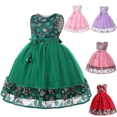 China Factory Washable Custom Clothing Boutique Kids Lace Up Embroidered Girls Wedding Dresses 2 To 12 Years Old for sale