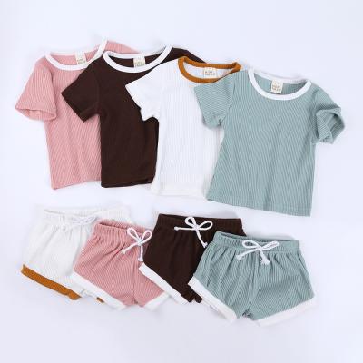 China Breathable High Quality Ribbed Boys Girls Toddler Clothing Boutique Summer Kids Baby Pajamas 100% Short Sleepwear for sale