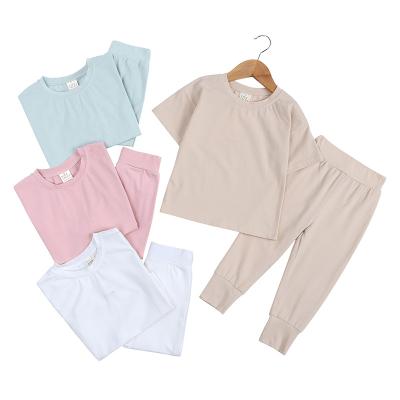 China High Quality Breathable Children's Sleepwear Clothes Kids Short Sleeve And Pants Pajamas 100% Cotton Solid Color Empty Pajamas for sale