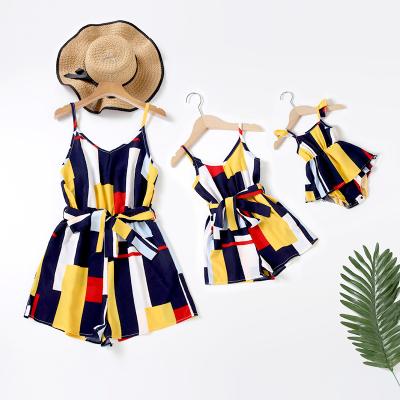 China Sustainable Popular Mommy And Me Family Matching Outfits Sets Custom Logos One Piece Overalls For Babies for sale