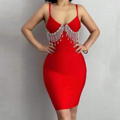 China F2442 New Anti-Static Bandage Dress With Rhinestone Trimmed Dress Dress for sale