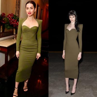 China F2272 Anti-wrinkle Women Elegant Army Green Long Sleeve Dresses Bandage Tight Tube Bandage Dress for sale