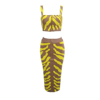 China Anti-Static Jacquard Zipper Print Zebra Front Bandage 2 Pieces Set F1962 HOT SALE for sale