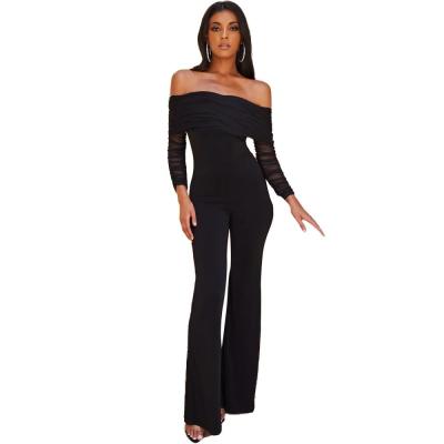 China Long thin sleeve anti-static chiffon off the shoulder bodycon bandage jumpsuit with chain F1914 for sale