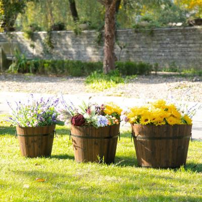 China 2021 Vintage Flower Pot Vintage Wooden Bucket Barrel Gardening Wooden Planter Handmade Rustic Outdoor Indoor Pastoral Farm Wood for sale