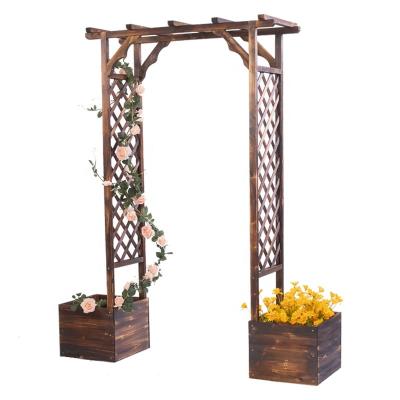 China Easily Assembled Wooden Ornamental Garden Planter Wedding Arch Arbor With Flower Pot for sale