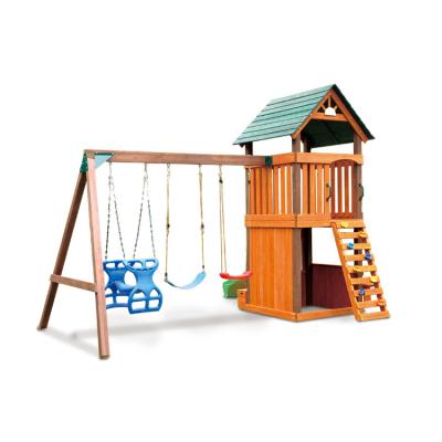 China Sturdy construction popular multi-faceted toys slide playhouses kids wooden outdoor playhouse for sale