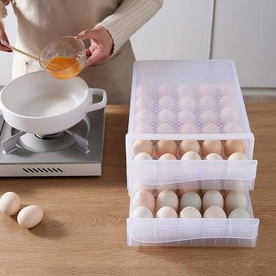 China Viable Stackable Plastic Egg Storage Box Transparent Double Layer Egg Drawer Egg Storage Box Refrigerator Storage Box for sale