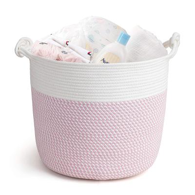 China Folding Baby Laundry Cloth Basket Soft Toy Storage Blanket Nursery Basket Cotton Rope Basket for sale