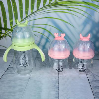 China BPA Free Silicone Eco Friendly Cartoon Kids Water Bottle Glass Baby Drinking Feeding Milk Bottle for sale