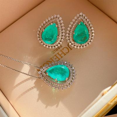 China Living Vintage Hot Selling European and American Classic Earrings Jewelry Paraiba Treasure Color Simulation Drop-shaped Center Stone 10X14 for sale