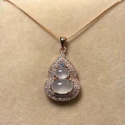 China Other original designer silver inlaid with diamonds natural ice chalcedony gourd necklace silver pendant elegant ladies charm jewelry for sale