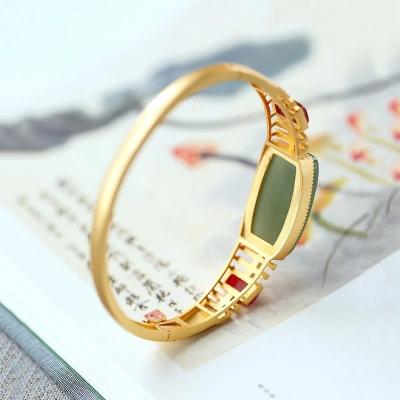 China Hetian Yunan news designer silver jewelry tourmaline bracelet fashion original natural red simple open ladies retro personality CLASSICS for sale