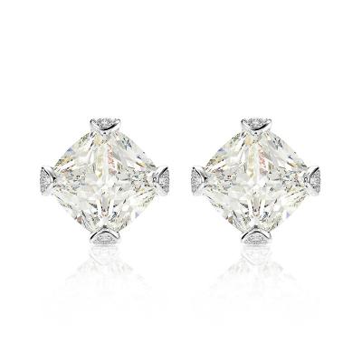 China Square Shiny Diamond Ice Flower Cut Earrings Simulation Jewelry BOHEMIA Mujing Big 8X8mm Sterling Silver Jewelry Platinum Custom for sale