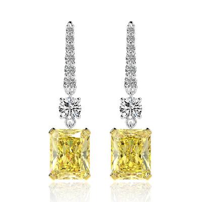 China BOHEMIA MU Jing jewelry s925 sterling silver ice flower 8*10 cut diamond ear hook earrings golden yellow high carbon jewelry for sale