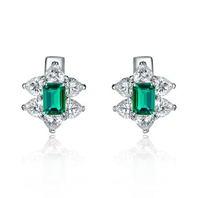 China BOHEMIA Jewelry 2022 Flower Design Earrings Plating Love 18K Soft Simple Surrounding 5X7 Emerald Ear Clips for sale