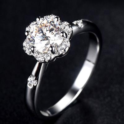 China Diamond Flower Accessories S925 Western Style Silver Border Women's Diamond Ring 1 Carat Broken Moissanite Broken Moissanite for sale