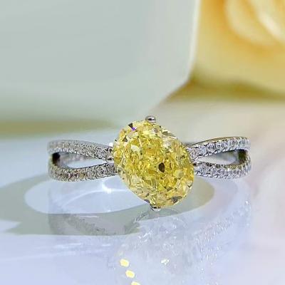 China New 925 all-match silver imported diamond 6X8 temperament fashion western style 2022 diamond high carbon yellow rose diamond ring for sale