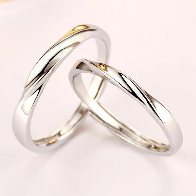 China Western-style couples open ring in pairs of men's and women's 925 silver ring original simple simple lettering circle design for sale