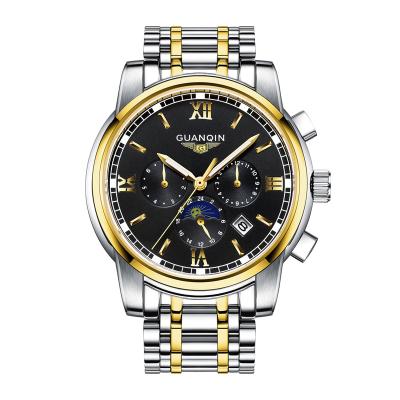 China GUANQIN Business Men's Automatic Mechanical Steel Moon Phase Casual Watches for sale