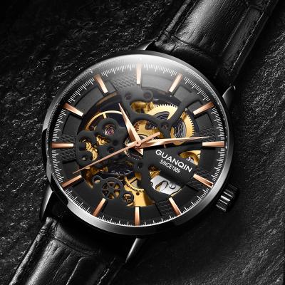 China Leather Strap Automatic Luxury Fashion Business Watches Power Reserve Men's Skeleton Mechanical Watch For Men for sale