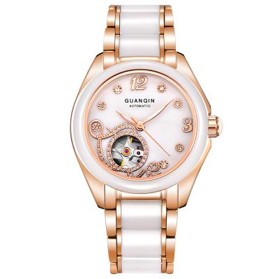 China Beautiful Design Water Resistant GUANQIN Automatic Mechanical Ceramic Strap Ladies Wild Watches for sale