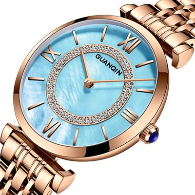 China Water Resistant GUANQIN Diamond Rose Gold Women Watches Tower Luxury Mesh Ladies Quartz Wrist Watch Magnetic for relogio feminino watch woman for sale