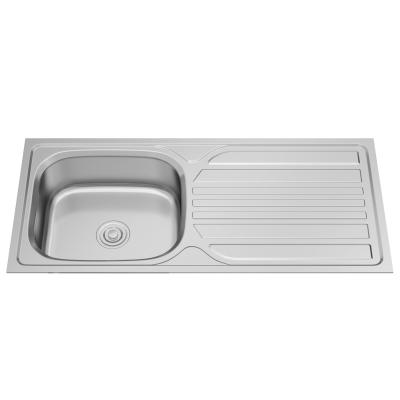 China Durable 304 Stainless Steel Single Bowl Single Faucet Home Kitchen Sinks With Drain Panel for sale