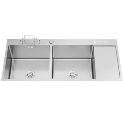 China With Faucet Handmade Sink Double Bowl 304/201 Stainless Steel Sink With Drainer for sale