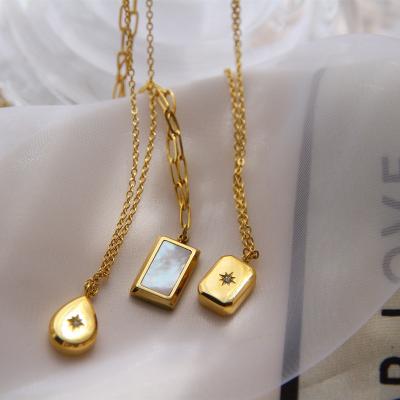 China TRENDY 18k Gold Plated Rectangle Water Drop North Star Charm Jewelry Stainless Steel Pendant Necklace for sale