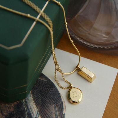 China Small Square FASHIONABLE Geometric Brick Gold Pendant Gold Plated Necklace Gold Filled Stainless Steel for sale