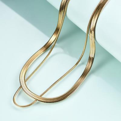 China CLASSIC 18K Gold Plated Double Chain Layered Classic Stacked Snake Bone Multi Chain Necklace for sale