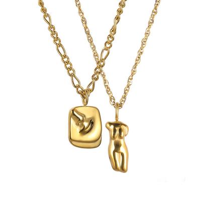 China FASHIONABLE 18K Gold Plated Stainless Steel Filled Women Pendant Necklace Jewelry Design Body Face Necklace for sale