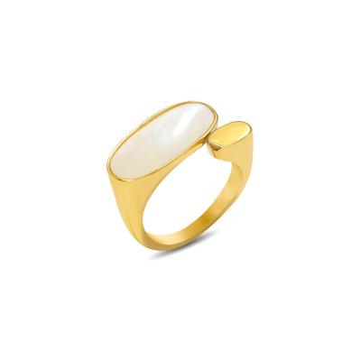 China CLASSIC 18k Gold Single Stamp Stainless Steel Jewelry Pearlescent Ladies Ring for sale